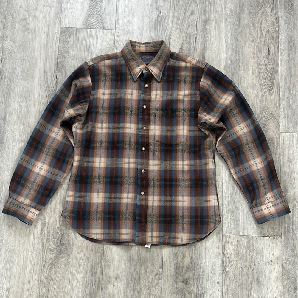 Vintage Pendleton brown & blue wool plaid shirt